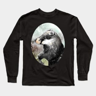 Badger watercolour 15/01/21 - nature inspired art and designs Long Sleeve T-Shirt